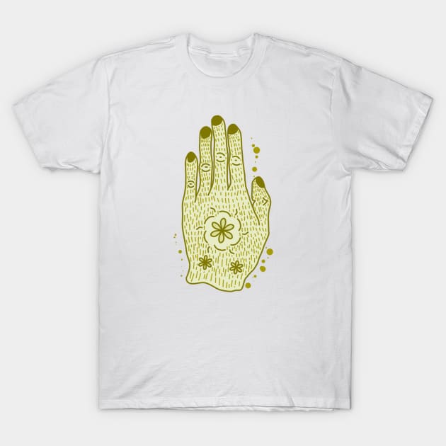 Flowers in Hand Green T-Shirt by Aisiiyan